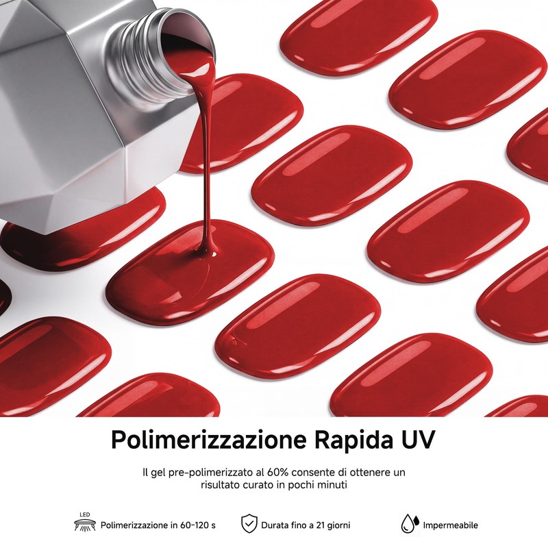 Bagavs Strisce Adesive Unghie Gel UV Piedi 32 PCS Rosso