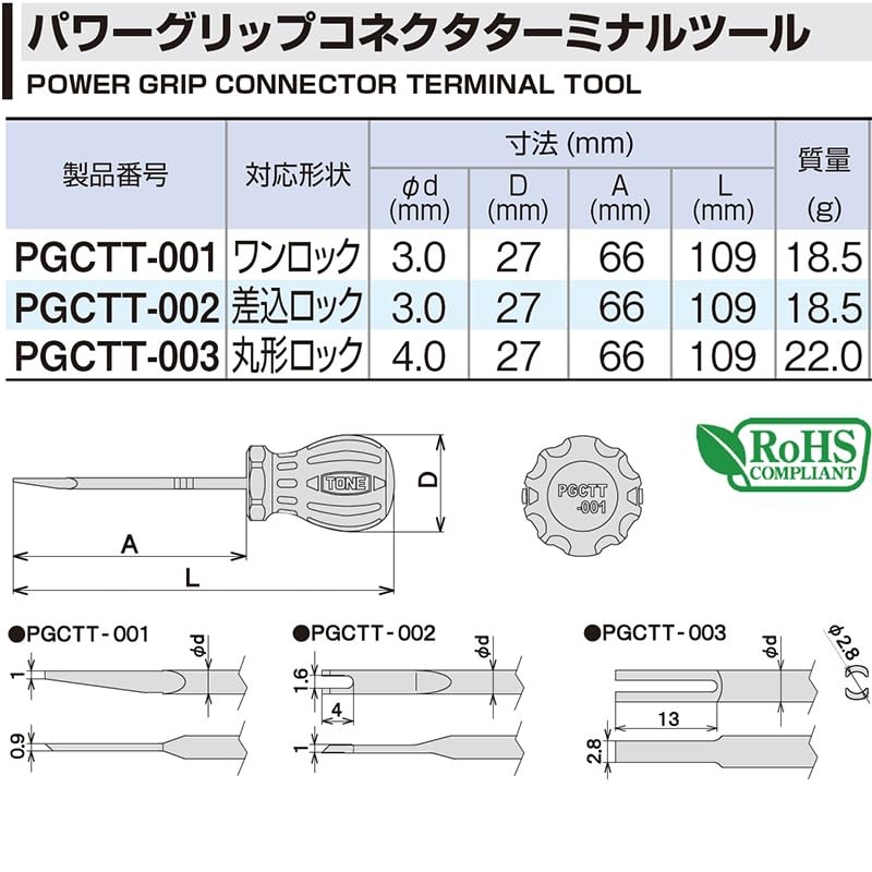 TONE Power Grip Connector Terminal Tool PGCTT-003 for Round Lock,