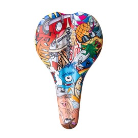 Riesel Design Bicycle Saddle - Ergonomic Comfort Foam / Vinyl Saddle | for Gravel, Cyclocross, MTB, Downhill, Enduro | in Colourful Design with ArcTech Technology (Stickerbomb)