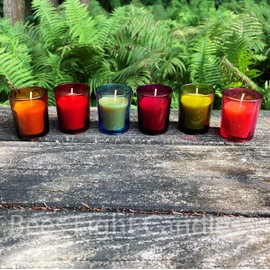 Colored Glass Votive Holders/With or Without Beeswax Candles/Container Votives/Beautiful Glass/Multicolor/Rainbow/Festive/NEW (Red, With Votive Candle)