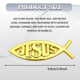 QQWD 2 PCS Jesus Fish Decal Sticker, Christian Car Badge Sticker, 3D Chrome Decal Jesus Fish Symbol, Auto Decor Accessories for Car Window, Bumper, Laptops, Trunk, Motorcycle, Refrigerator(Gold)