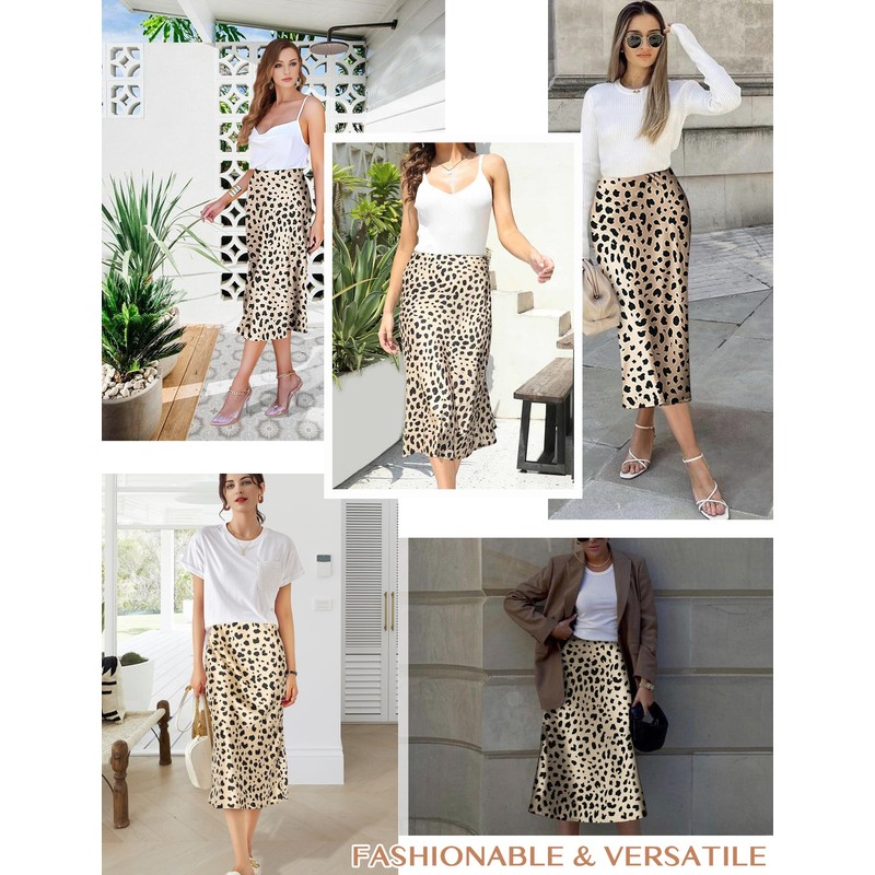 Women's Skirt, Midi Satin High Waist Skirt (US, Alpha, Medium,