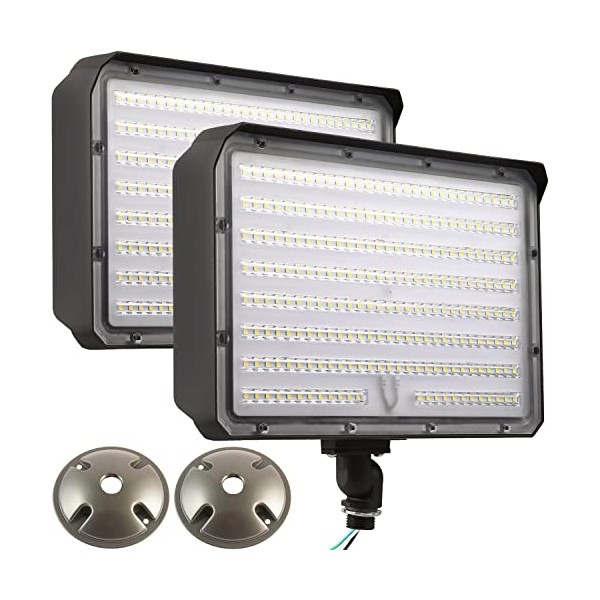 WHLED Dusk to Dawn 150W LED Flood Light with 1/2'' Knuckle Mount (Plate Included), 5000K 21000LM 100-277V, ETL Security Lighting for Sign/Flagpole/Tree/Yards/Advertising Boards, Brown, WH-FL150W