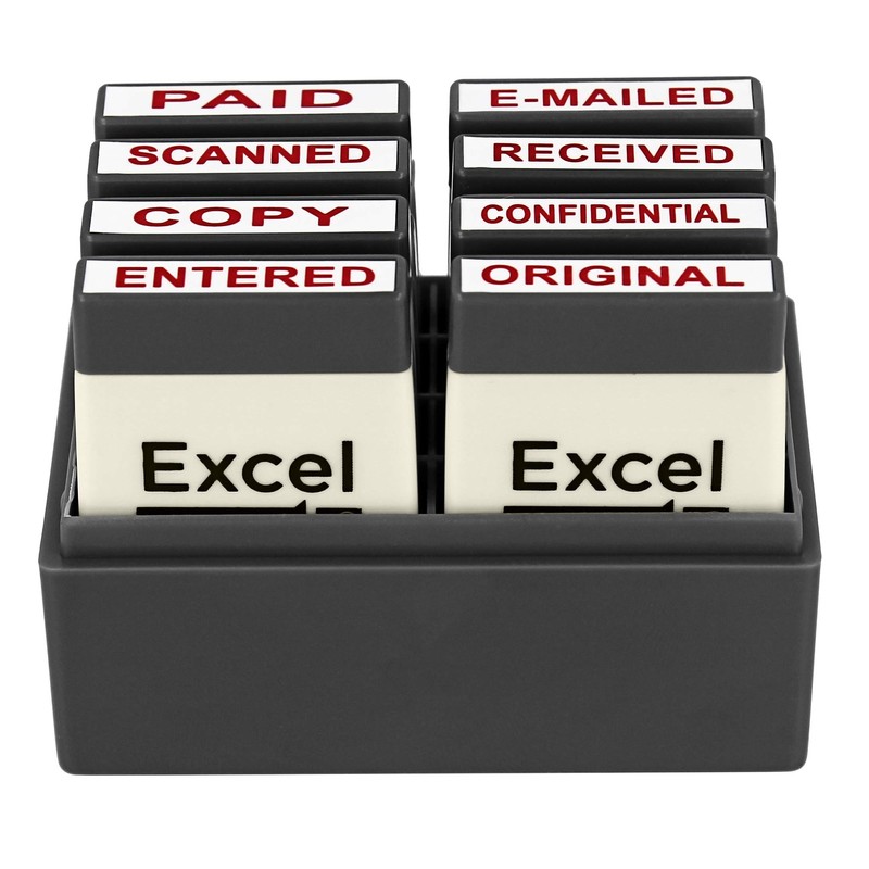 ExcelMark Mini Office Message Rubber Stamp Set - Red Ink