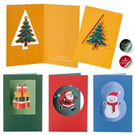 Merry Christmas Cards with Envelopes, Set of 12 Christmas Cards Bulk Pack, 5.5 x 3.75 Inches Bulk Christmas Cards with Envelopes & Matching Stickers, Smudge-resistant, Unique Spinning Designs