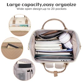 RJEU Laptop Backpack Women,15.6in Laptop Bag for Travel College Work,Bookbag School Backpack for Girls Teenage,Khaki Beige