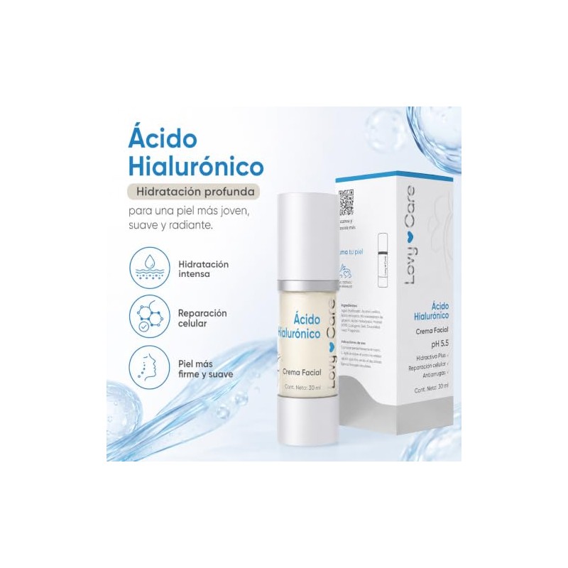 LOVY CARE Crema Facial con Ácido Hialurónico, 30 ml, pH