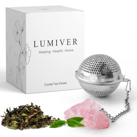 LUMIVER Teeei für losen Tee mit großem Heilkristall, Edelstahl-Teefilter für Tasse, Kanne, Glas wiederverwendbar Geschenk für Frauen (Rosenquarz)