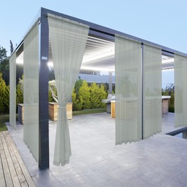 youleyar Outdoor Sheer Curtains for Patio Waterproof - 6 Panels Linen Look Rod Pocket Curtain Light Filtering Outside Drapes for Living Room, Pergola, Cabana, Gazebo, 52" W x 84" L, Silver Grey