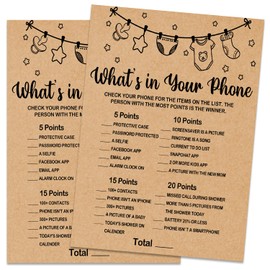 Baby Shower Game, What's in Your Phone, Baby Shower Party Games Supplies & Activities, Party Activities Ideas Supplies, Baby Shower Ideas, 30 Game Cards Included, Kraft