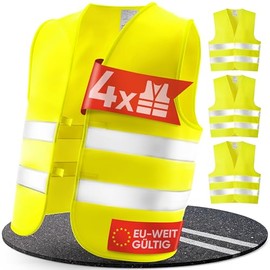 PURAHELP High Visibility Vests Car Set of 4 [EN ISO 20471] for Adults – EU Wide – Up to 150 m Visible – Safety Vest Car Safety Vest Yellow – High Visibility Vest