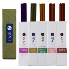 Asayu Japan Natural Incense Sticks Assortment, Set of 5, Made in Japan Incense Sampler Variety Pack for Morning and Evening Relaxation (Sandalwood Collection)