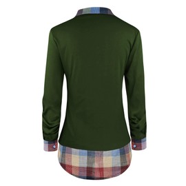 Oyamiki Women's V-Neck Collar 2 in 1 Office Tunic Sweater Army Green XL