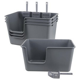 CadineUS 4 Pack High Sides Cat Litter Pan, Low Entry Cat Litter Box with Scoops, Grey, 24.3" x 15.5" x 12.9"