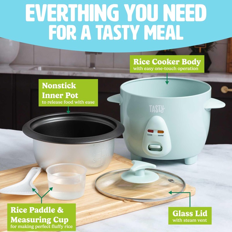 Tasty Mini Rice Cooker with Removable Nonstick Bowl and Auto