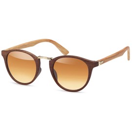 styleBREAKER Sunglasses in Wood Look and Round Lenses, Plastic and Metal Frame, Unisex 09020083 -