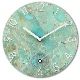 Teal Modern Decorative Wall Clock with Temperature Waterproof Glass Clock for Bathroom Home Decor - 8 Inch, Turquoise Marble Theme