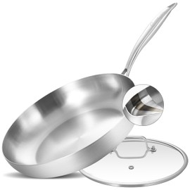 LOLYKITCH 12 Inch Tri-Ply Stainless Steel Frying Pan with Lid,Skillet,Induction Cooking Pan,Oven Safe and Detachable Handle