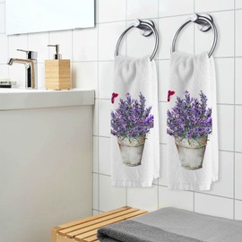 ALAZA Lavender Hand Towels Butterfly Bathroom Towels Set 2 Fun Purple Bath Towels 100 Percent Cotton Luxury Decorative Highly Absorbent Face Towel 16" X 30" Provencal Flower