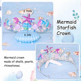 YARIEW Mermaid Crown Mermaid Birthday Decorations Mermaid Costume Mermaid Tail Starfish Fish Scales Seashell Hair Accessories for Girls Wide Mermaid Headband Mermaid Birthday Party Gifts Purple