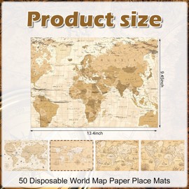 Eaasty 50 Disposable World Map Paper Placemats Vintage World Map for Old Paper Retro Style Decorative Travel Adventure Table Mat for Geography Learning Education Traveler Theme Crafts (13.4 x 9.45'')