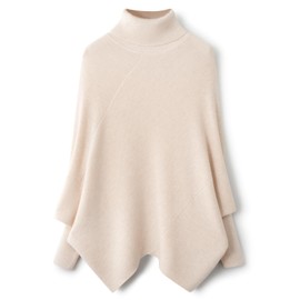 Ciovkis Women's Merino Wool Blend Oversized Sweater 2025 Fall Winter Trendy Turtleneck Batwing Sleeve Knit Pullover Sweater (Beige,L)