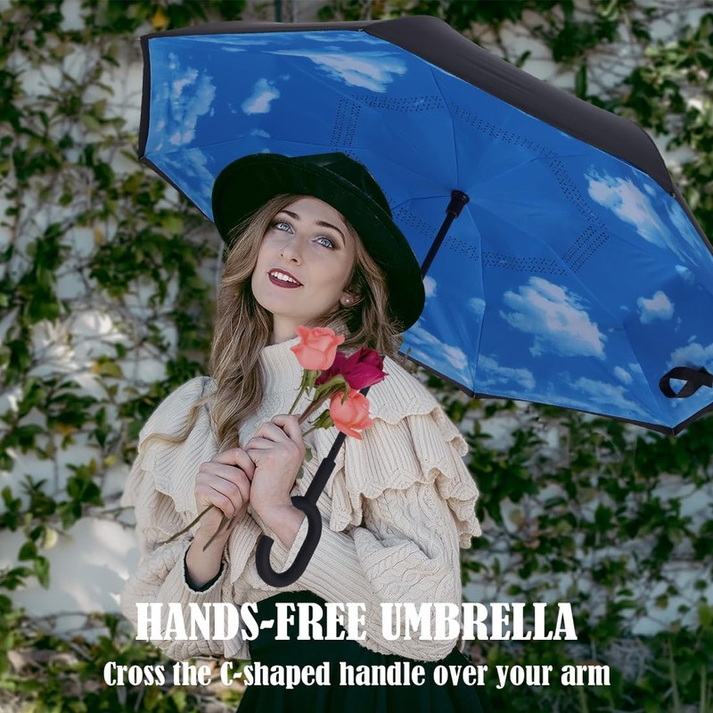 Wxjiahetai Inverted Reverse Umbrella with C-shaped Handle Windproof Upside Down