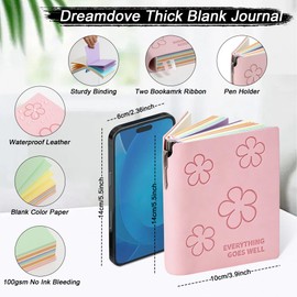 Dreamdove Thick Blank Journal Notebook 400 Pages With Pen Holder 100gsm Thick Color Blank Pages ， A6 Unlined Plain Sketchbook ，No Lines Soft Leather Small Blank Notebook For Women Drawing Book Memo Writing Sketch Diary Hardcover Notebook3.9 × 5.5 (Everyt