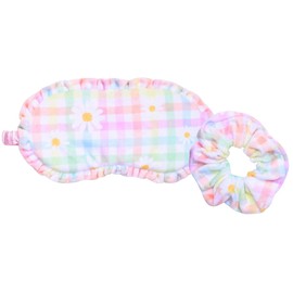 iscream Silky Fleece, Fully Lined Sleep Mask and Matching Scrunchy Set - Daisy Gingham