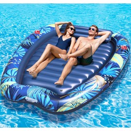 Sinbyuer Inflatable Tanning Pool Lounger for 2 Person, 90 x 67 Inch Extra Large Inflatable Tanning Bed, Sunbathing Pool Float with Handles & Drink Holders, Personal Suntan Tub for Backyard
