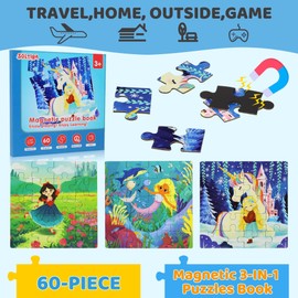 Magnetic Puzzle for Toddlers 3-5 Girls 60 Pieces Travel Magnetic Puzzles for Kids Age 4-6 Airplane Car Road Trip Activities Games Toys 3 4 5 6 7 8 Years Old Girls and Boys Gift