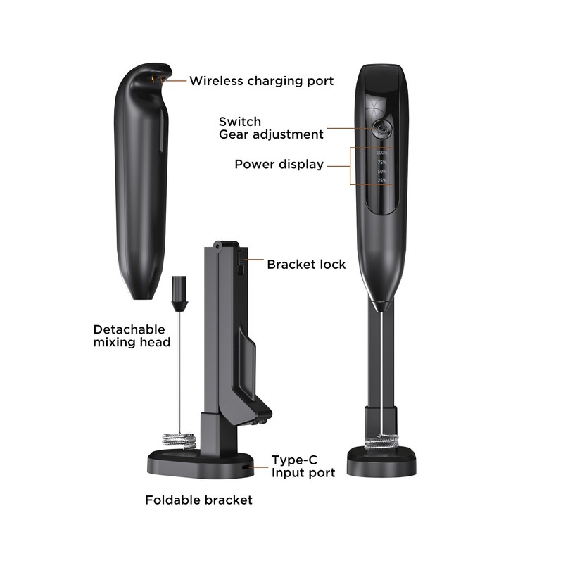 Fully Automatic Electric Milk Frother Wireless Handheld Milk Frother with