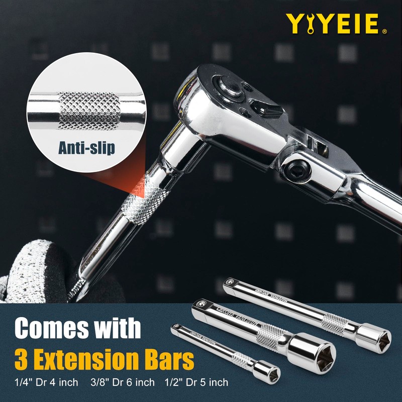 YIYEIE 6-Piece Flex Head Ratchet Set, 1/4", 3/8", 1/2" Drive,