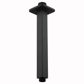 Voolan Shower Arm with Flange, Ceiling Mounted Fixed Shower Pipe, Bathroom Straight Rain Shower Replacement Arm, Universal Connection 1/2 NPT (8 Inch Square, Matte Black)