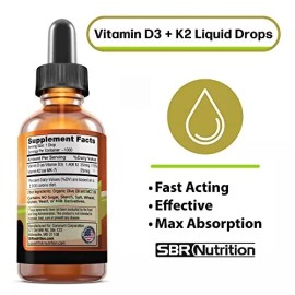 Vitamin D3+K2 (MK-7) Liquid Drops, MCT Oil, Immune, Bone, Heart, Unflavored