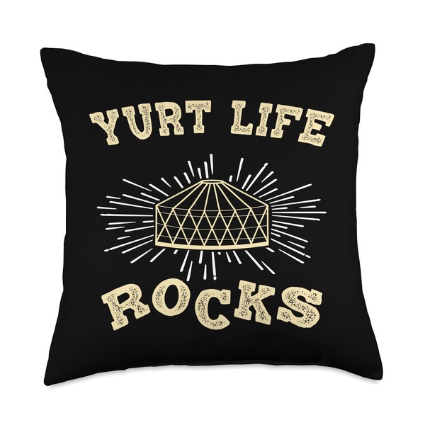 Yurt Lover Camping Designs Life Rocks Yurt Tent Throw Pillow,