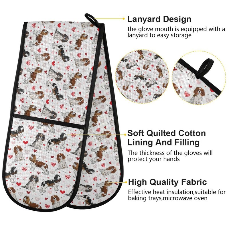Double Oven Mitts Cavalier King Charles Spaniel Dog Valentines Heart