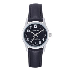 Miykon Silver Ladies Watches for Women - Dainty Analog Womens Watches for Small Wrists with Black Genuine Leather Strap, Easy Reader Nurse Watch with Second Hand - Japanese Quartz, Waterproof to 100ft