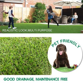 Artificial Turf Grass Rug 5x13 ft Indoor Outdoor Use,1.38 inch Thick Realistic Fake Grass for Patio Garden Landscape,Pet Friendly Synthetic Grass Mat for Dogs with Drainage Holes