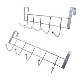 2pcs Over The Door Hook, Door Hanger Hook Rack 5-Hook Cabinet Hooks, Door Towel Rack Kitchen Cabinet Rack Hook Stainless Steel Shower Door Hook Organizer for Hanger Coats, Hats, Towels, Cutlery