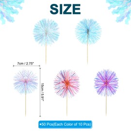 PATIKIL Firework Cupcake Toppers, 50 Pcs Sparkle Tinsel Cupcake Picks Birthday Party Graduation Wedding Foil Decor Cocktail Food Fruit Toothpicks Christmas, Blue/White/Rose Red/Pink/Orange