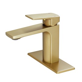 Brushed Gold Bathroom Sink Faucet Single Handle Bathroom Faucets for Sink 1 Hole Rv Lavatory Vanity Faucet, with Deck Plate & Supply Hoses