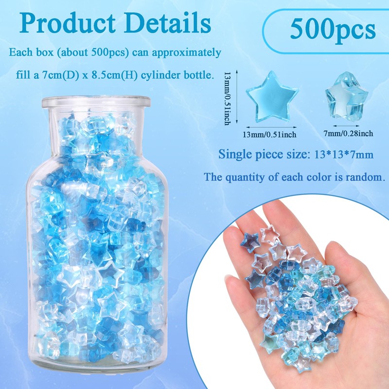 MAIBAOTA 500PCS Blue 3D Star Acrylic Gems
