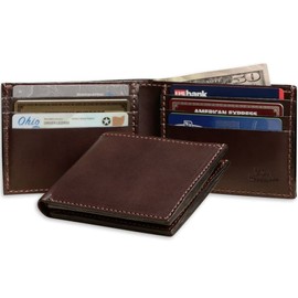 Premium Full Grain Bridle Leather Men’s Bifold Wallet with 6 card slots – Brown - Made in USA