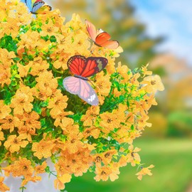 CogDat ‌20 Bundles Artificial Flowers for Outdoors‌ with 6 Faux Butterflies, UV Resistant ‌Fake Flowers‌ with Eucalyptus Leaves, ‌Artificial Plants Outdoor‌ for Patio Garden Porch Home Decor (Yellow)