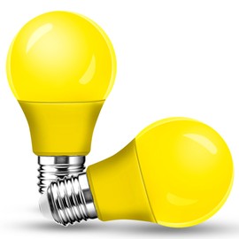 2 Pack A15 LED Yellow Bug Light Bulbs for Outdoor, 40Watt Equivalent E26 Base, 5W Amber Yellow Lighting for Indoor&Outdoor, Party&Holiday Decoration, Christmas, Bedroom, Nightlight, Non-Dimmable