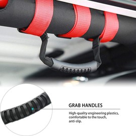Savadicar 4X Roll Bar Grab Handles Grip Handle Compatible with 1955-2023 Jeep Wrangler YJ CJ TJ JK JKU JL JLU & Gladiator JT Sports Sahara Freedom Rubicon X & Unlimited, Interior Accessories, Red