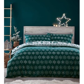 HOMEMAKER BEDDING Christmas Duvet Set Teal White Reindeer Stag Hearts Xmas Trees Festive Quilt Cover (Single)
