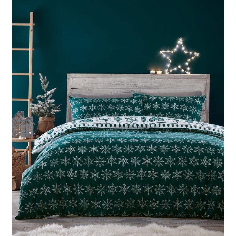 HOMEMAKER BEDDING Christmas Duvet Set Teal White Reindeer Stag Hearts