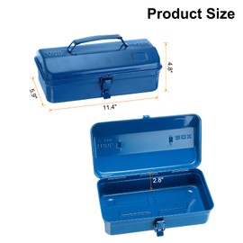 HARFINGTON Tool Box 11.4" Portable Steel Tool Box Hip Roof Style with Metal Latch Closure Tool Chest for Household Workshop Car, Blue